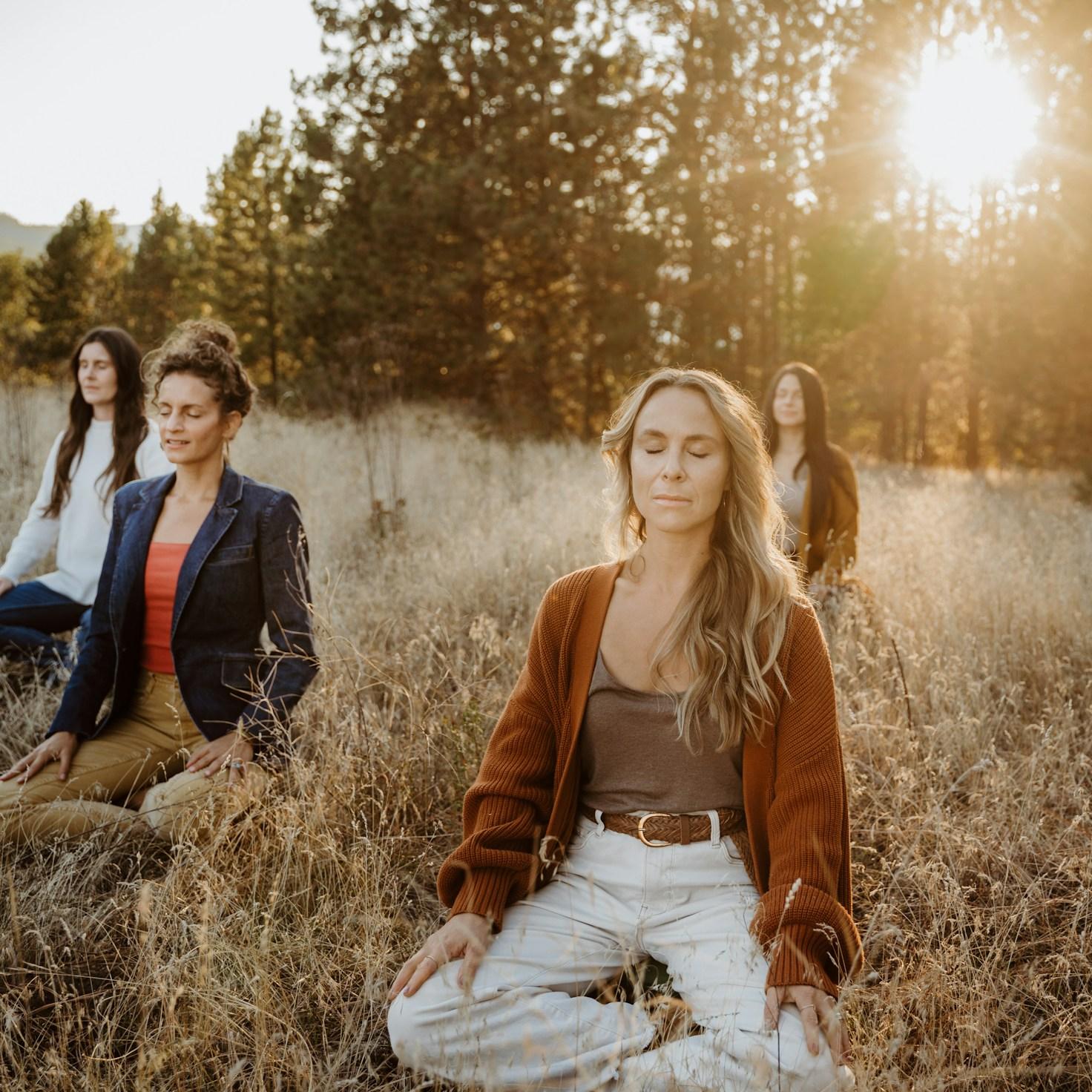 Meditation practice space with cushions arranged in circle